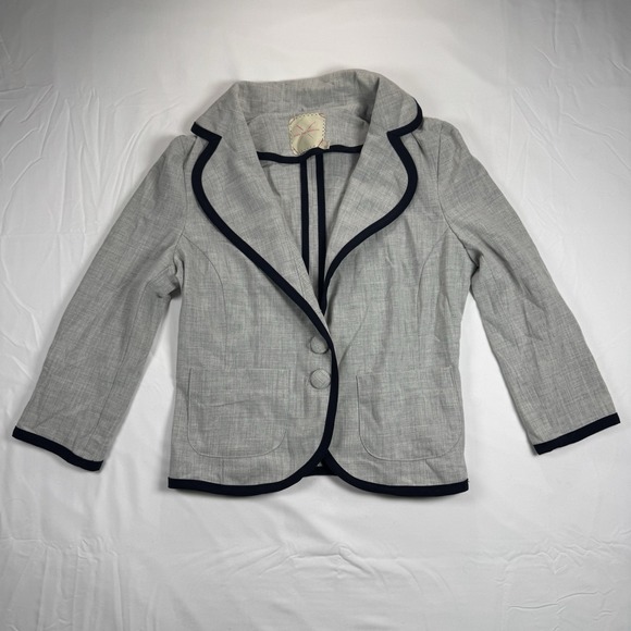 Urban Outfitters S Pins and Needles Brand Stylish Gray Blazer with Navy Piping - Picture 1 of 8
